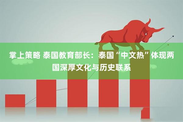 掌上策略 泰国教育部长:泰国“中文热”体现两国深厚文化与历史联系
